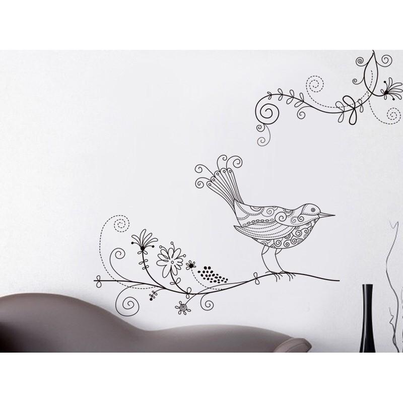 Decal trang trí tường / Kính Cao cấp - Chim hoa văn tinh tế