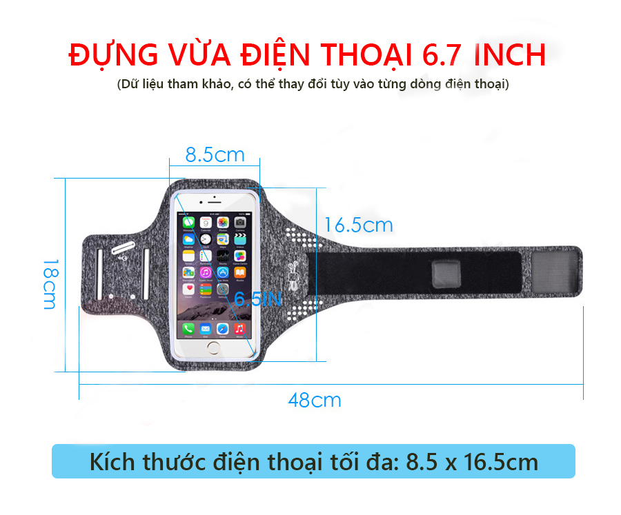 Túi đựng Điện Thoại chạy bộ tới 6.5 Inch Bao đeo tay chạy bộ ,Tập thể dục eXtreme TB101 Kháng nước, chống thấm, có jack cắm tai nghe phù hợp điện thoại - Hàng chính hãng