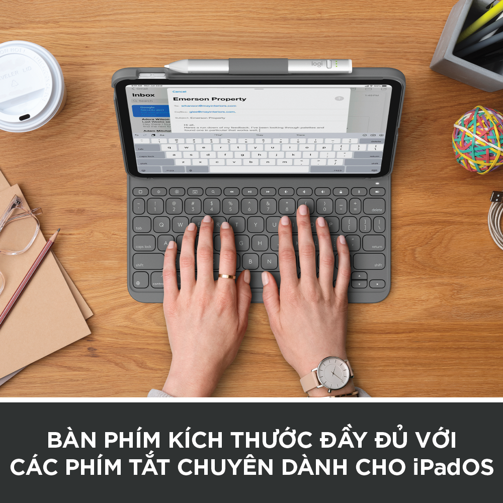 Bao da kèm phím Logitech Slim Folio dành cho iPad 10.9 inch Gen 10 - Bluetooth, Pin 3 năm, chống thấm nước - Hàng chính hãng