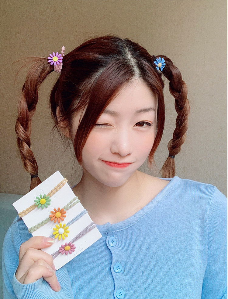 Set 5 Dây Thun Đàn Hồi Cột Tóc Đính Hoa Cúc Dễ Thương SC08