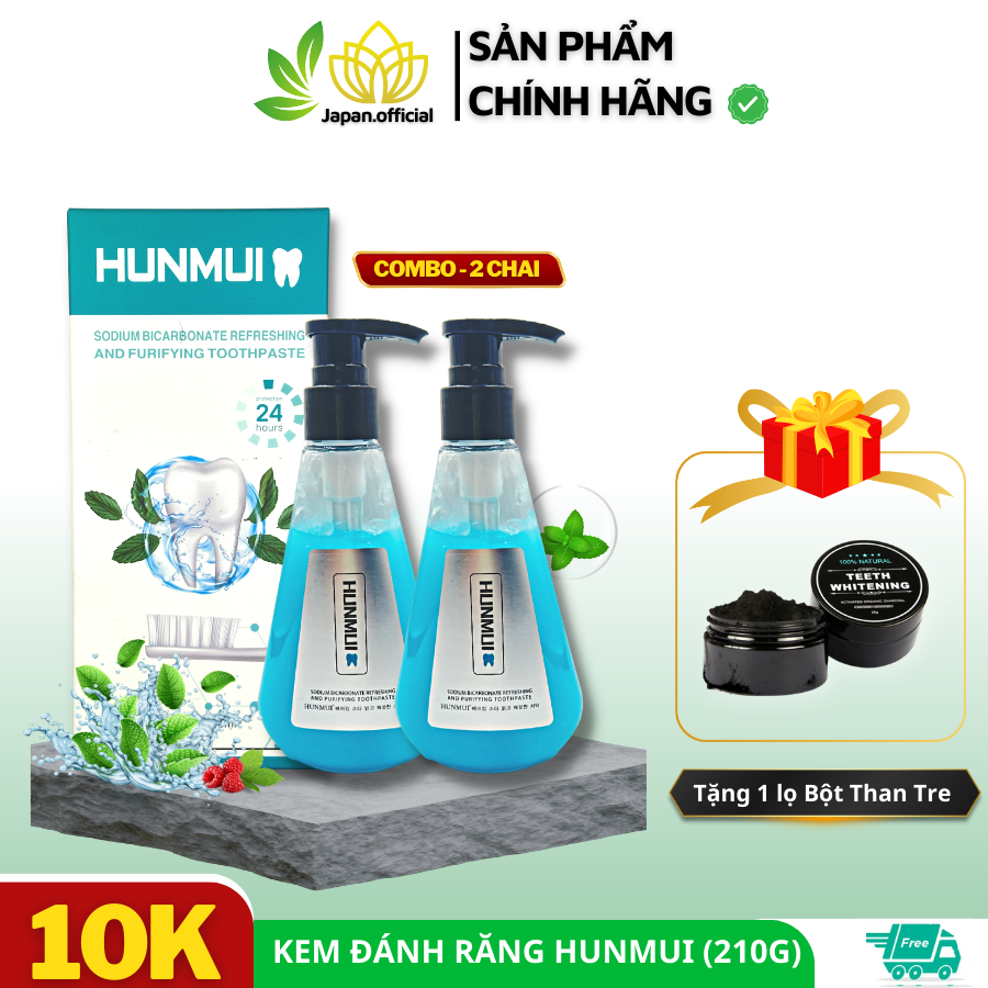 Combo 2 Chai Kem Đánh Răng Trắng HUNMUI (210g) Tinh Chất Bạc Hà