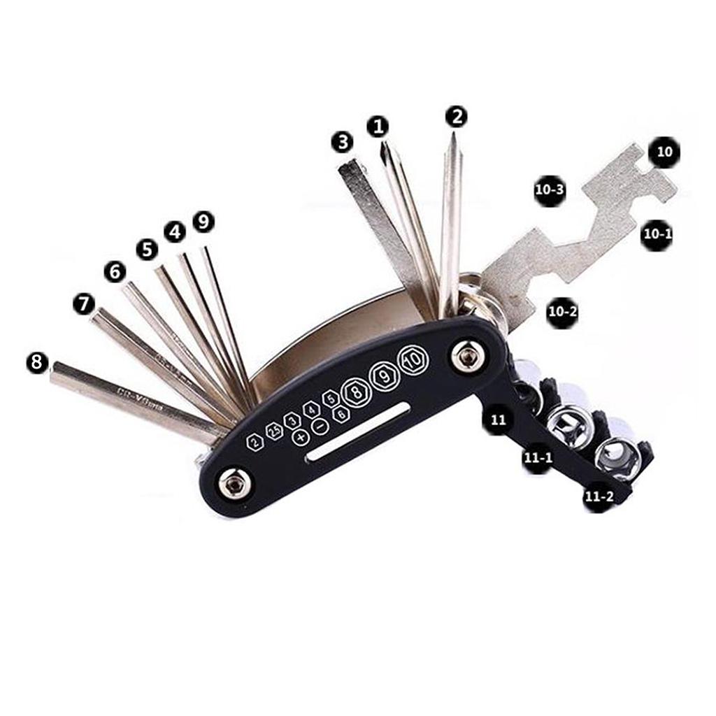 Black 16in1 Multi-Function Bike Bicycle Cycling Mechanic Repair Tool Kit