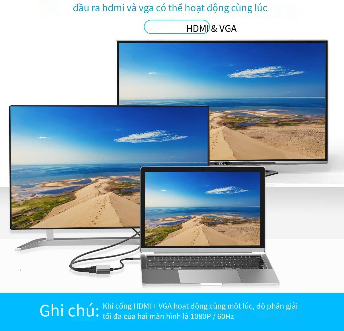 Trạm nối type-c phong cách mới nhất type-c sang hdmi + vga bộ chuyển cáp trung tâm độ nét cao bốn trong một bộ chuyển đổi hdmi nữ