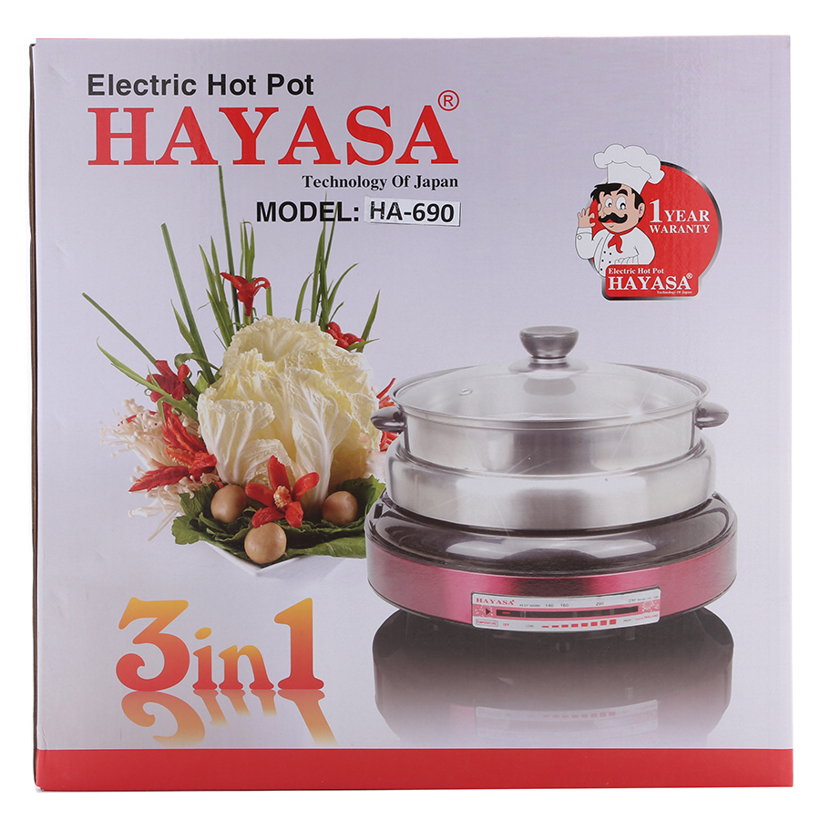 Lẩu Điện Nướng Đa Năng 3 in 1 Hayasa HA-690 - Hàng Chính Hãng