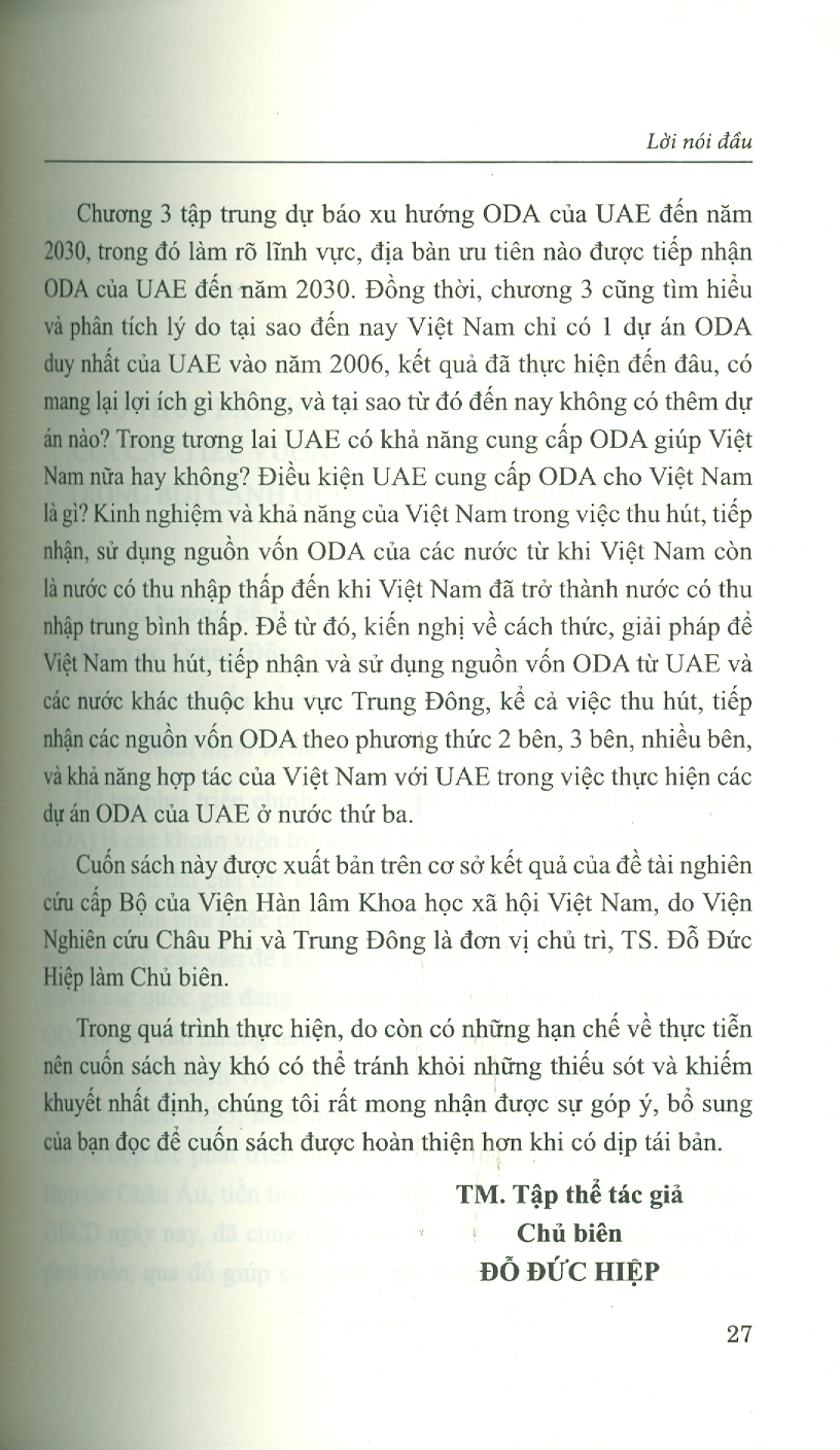 Hỗ Trợ Phát Triển Chính Thức Của Các Tiểu Vương Quốc Ả-Rập Thống Nhất Và Khả Năng Hợp Tác Với Việt Nam (Sách chuyên khảo) - Đỗ Đức Hiệp (Chủ biên)