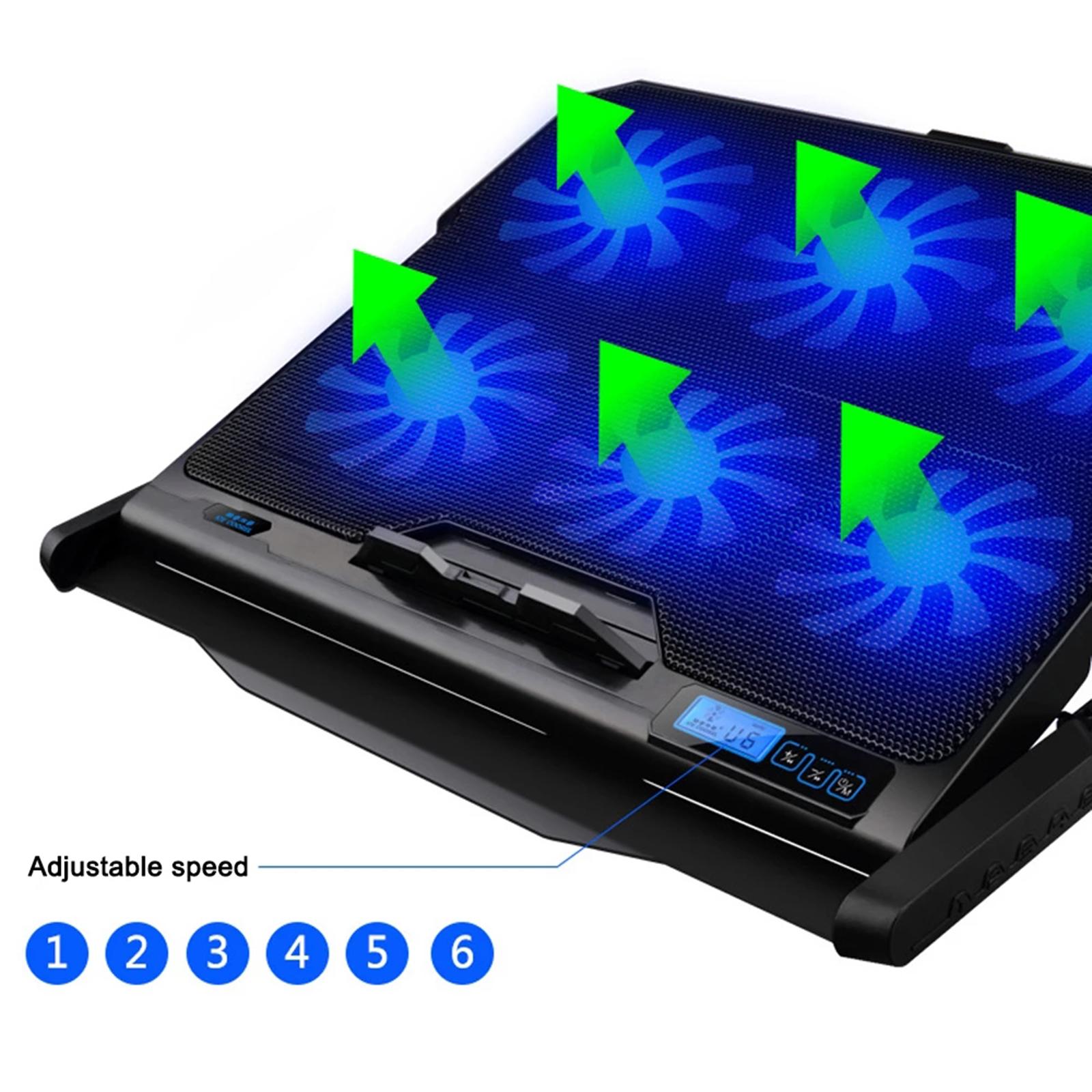 Laptop Cooling Pad, Laptop Cooler Pad 6 Quiet Led Fans Dual USB Powered Gaming Laptop Cooling Stand for Laptop Computer, Wind Speed Adjustable