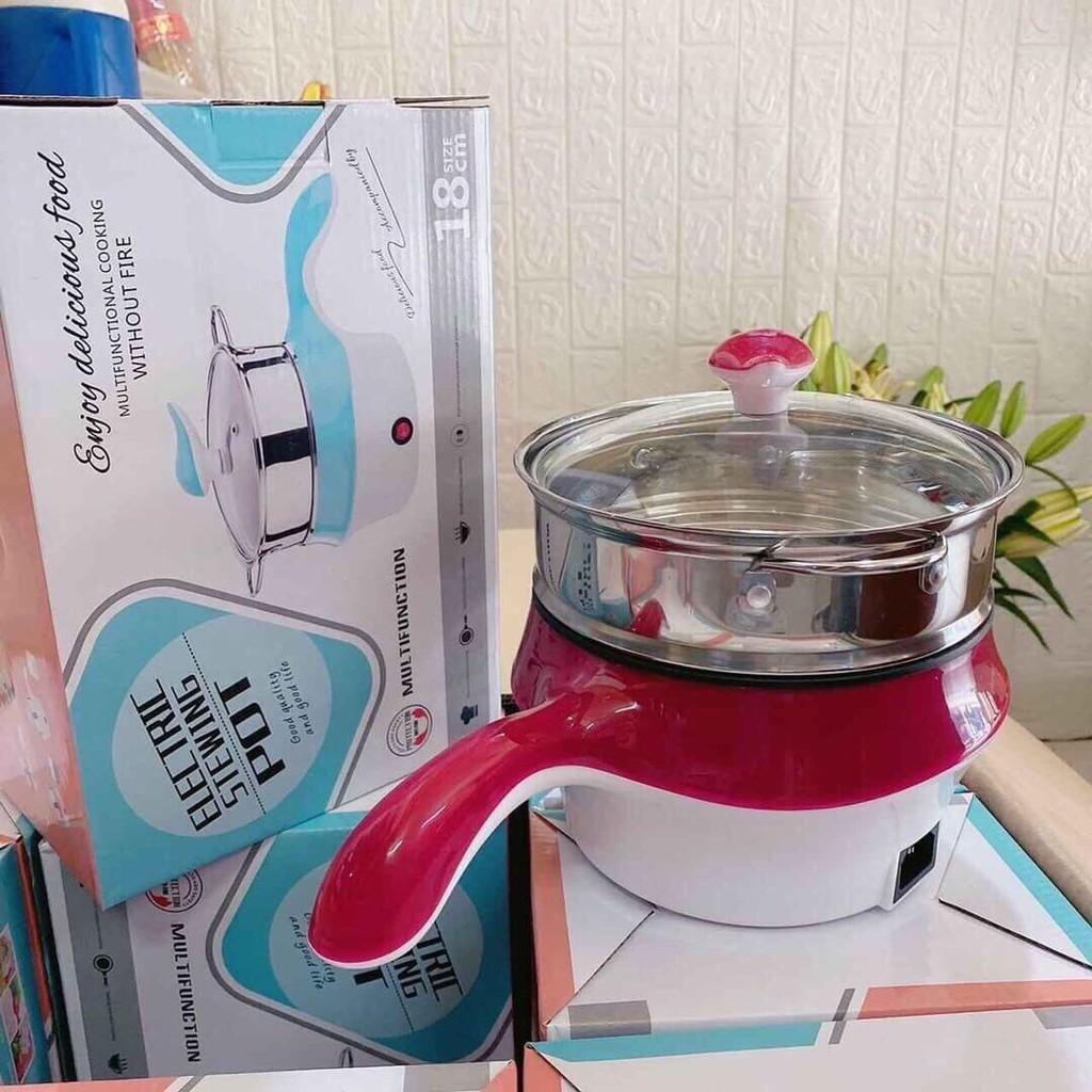 Nồi Lẩu Mini Nồi Hấp 2 Tầng - Ca Nấu Mì 2 Tầng 18Cm, Nồi Lẩu Mini Đa Năng 1.2L