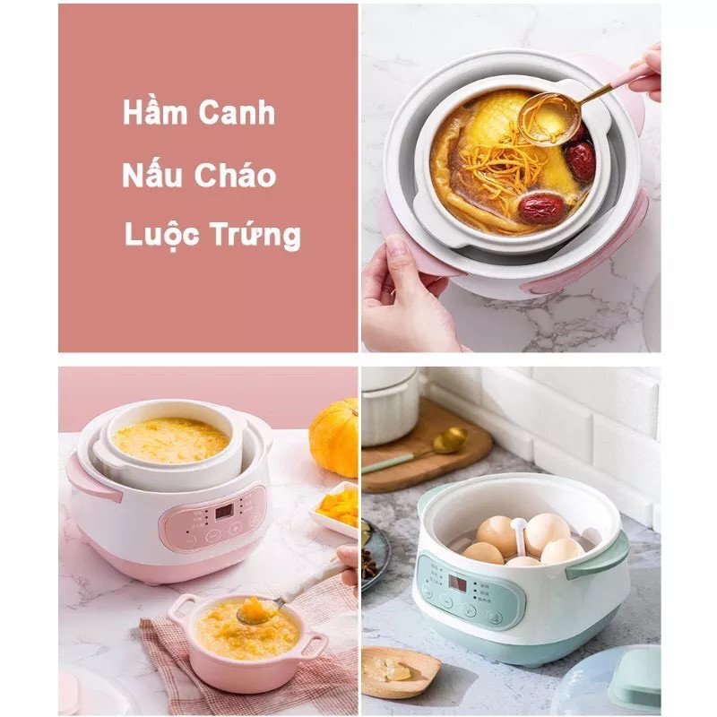 Nồi Nấu Cháo Chậm - Nồi Hầm Cách Thủy Dung Tích 1L, Lòng Nồi Bằng Sứ Giữ Nhiệt Tốt Hơn - Nồi Chưng Yến, Hầm Canh... - Loại Tốt