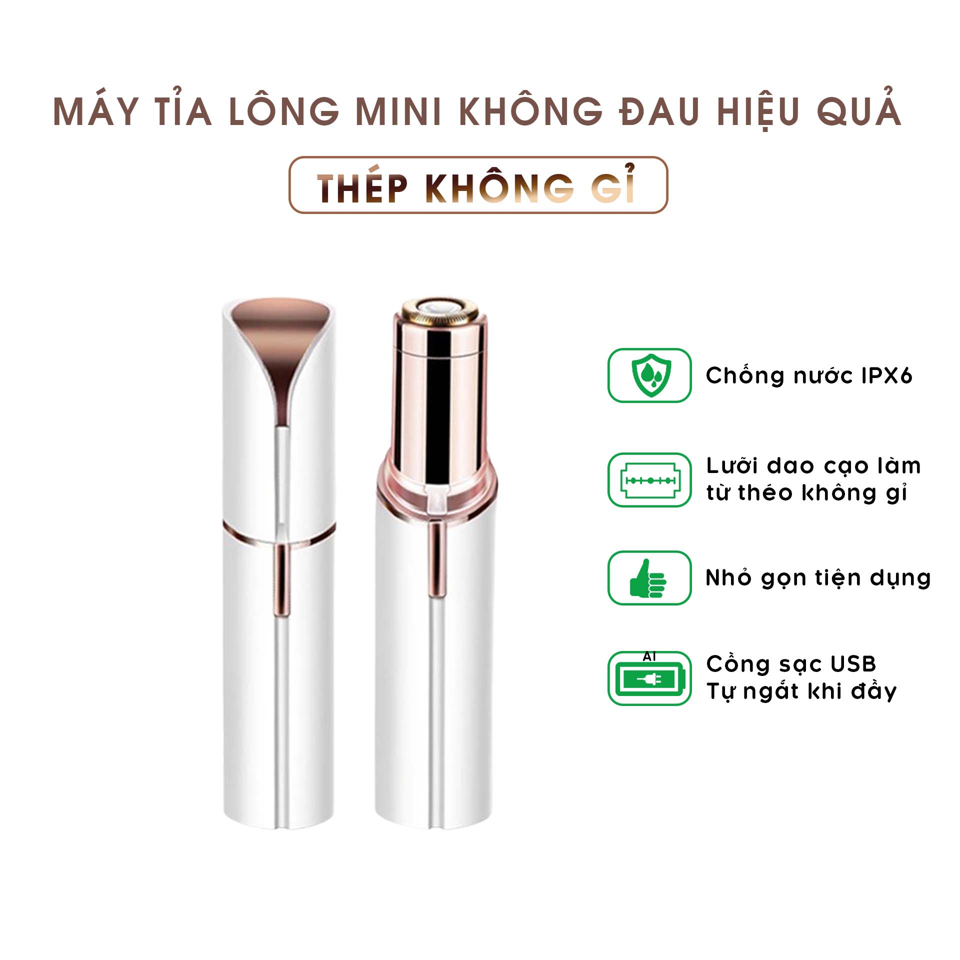 Máy Tỉa Lông Mini Không Đau, Tỉa Lông Mép, Lông Tay, Lông Nách, Lông Vùng Bikini Hiệu Qủa