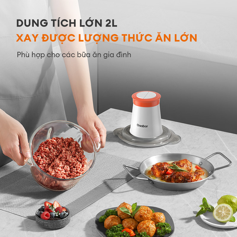 Máy xay thịt thực phẩm đa năng GAABOR 2L công suất 300W xay thịt cá rau củ quả, xay hạt - Hàng chính hãng