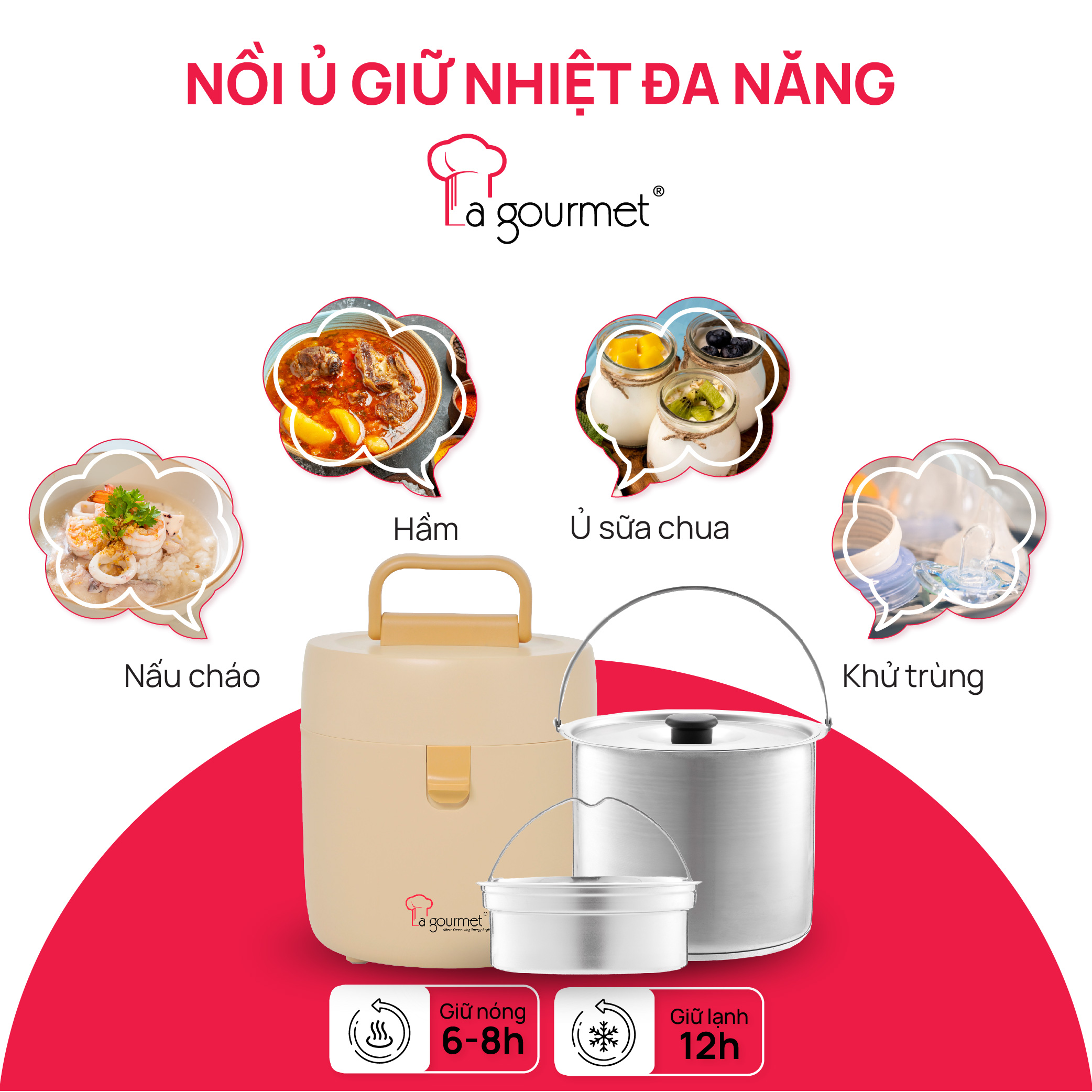 Nồi ủ chân không - nấu chậm cao cấp La gourmet 2.5L màu cam - 397621 (bảo hành 1 năm)