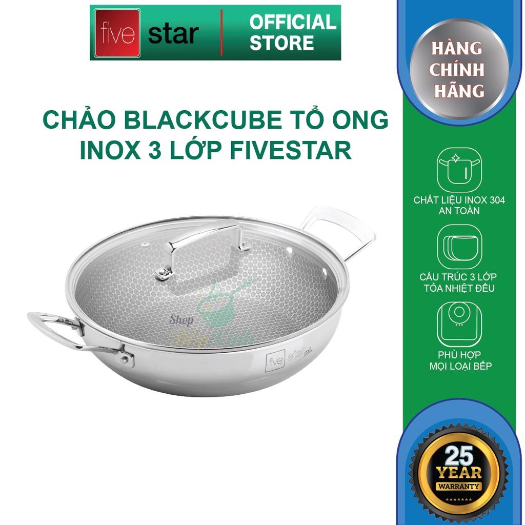 Chảo tổ ong sâu lòng 2 quai Blackcube FiveStar Plush 3 lớp đáy liền inox 304 , tặng 1 sạn inox
