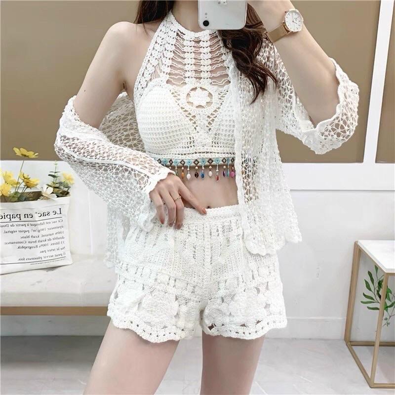 Bộ đồ bơi bikini️Set ren đi biển 3 món sang chảnh