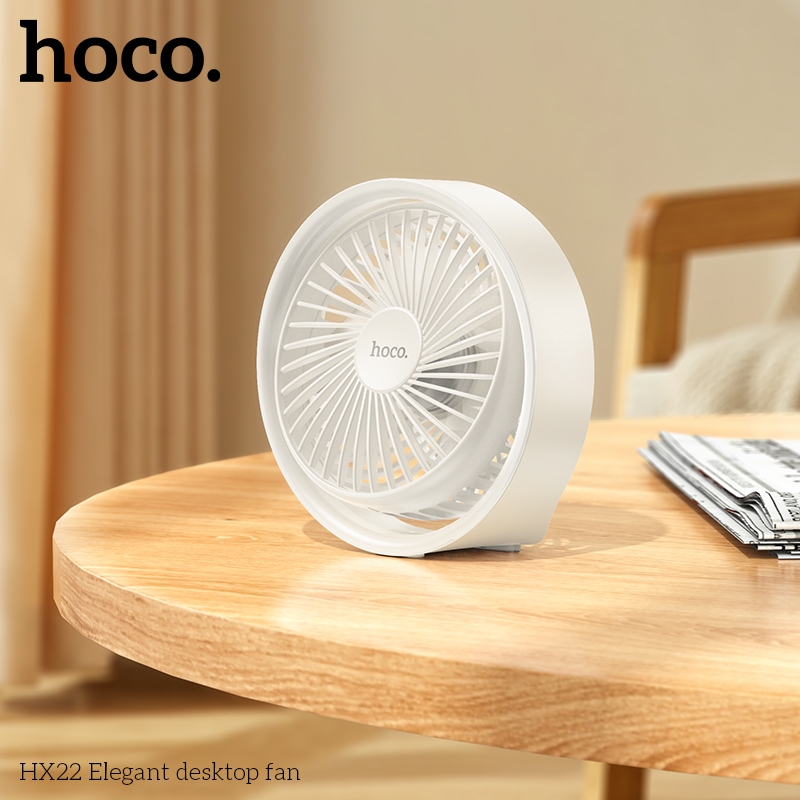 Quạt sạc tích điện/ quạt USB để bàn Hoco HX22 dung lượng pin 1800mAh tích hợp đèn ngủ cổng sạc Type C dùng cho nhà văn phòng tiện lợi_ Hàng chính hãng