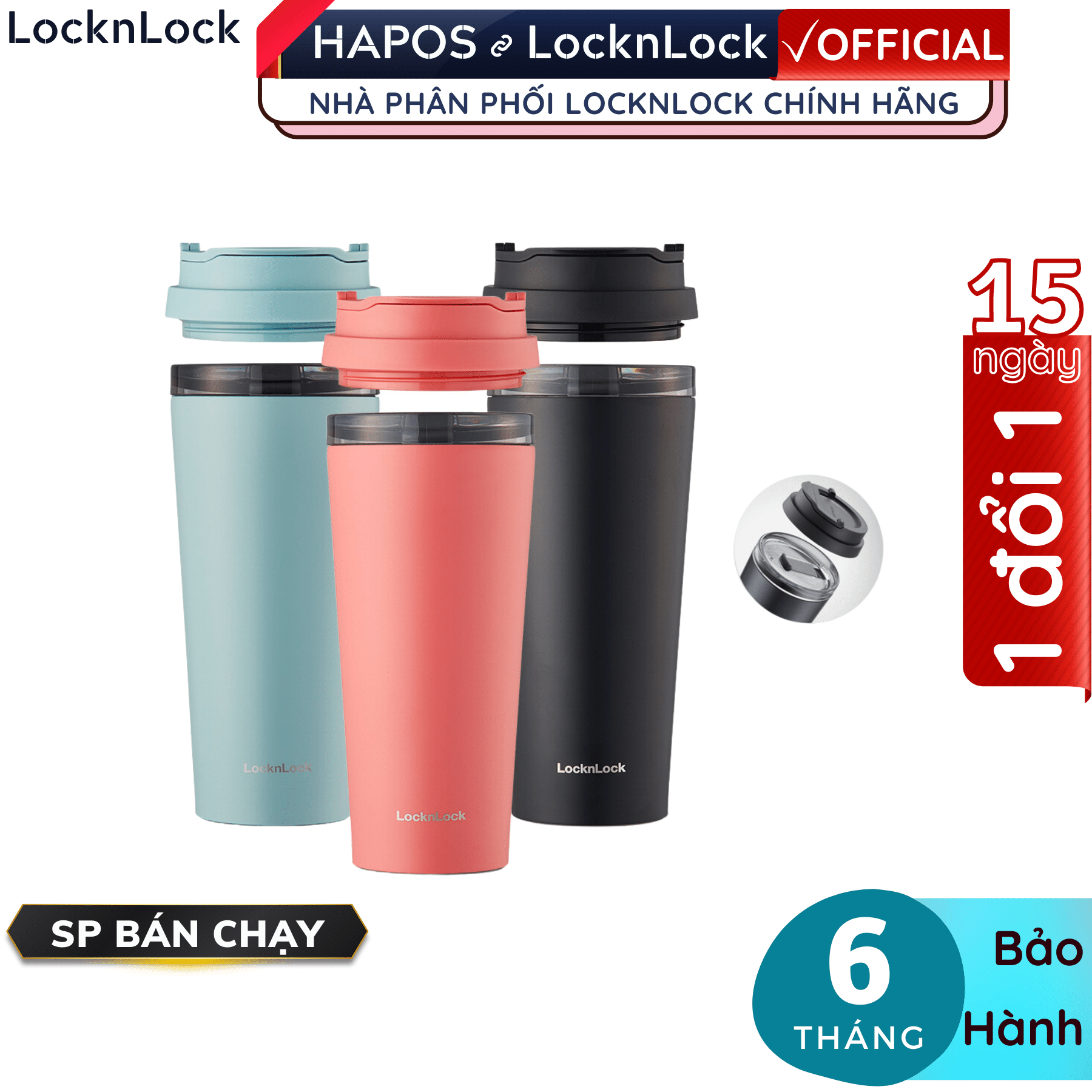 Ly giữ nhiệt Lock&Lock 540ml LHC4279 - Hàng chính hãng có 2 nắp tiện lợi, đế silicone - Hapos