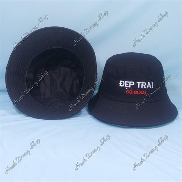 Nón tai bèo mũ bucket vành nhỏ thêu chữ Đẹp Trai Có Gì Sai - Đen