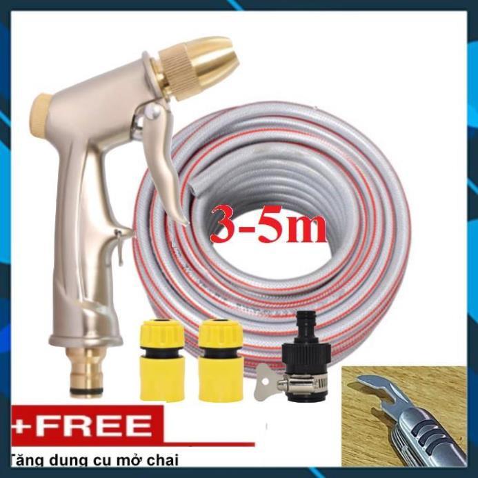 ️ Bộ dây vòi xịt nước rửa xe, tưới cây ,tăng áp 3 lần,loại 3m,5m 206701-1đầu đồng,cút,nối nhựa đen+ mở chai