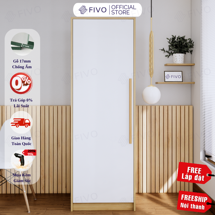 Tủ Quần Áo Trẻ Em Cửa Mở FC01 FIVO Chất Liệu Gỗ MDF Lõi Xanh Chống Ẩm Dày 17mm Dễ Lắp Ráp – Hàng Chính Hãng – Ngang 60cm