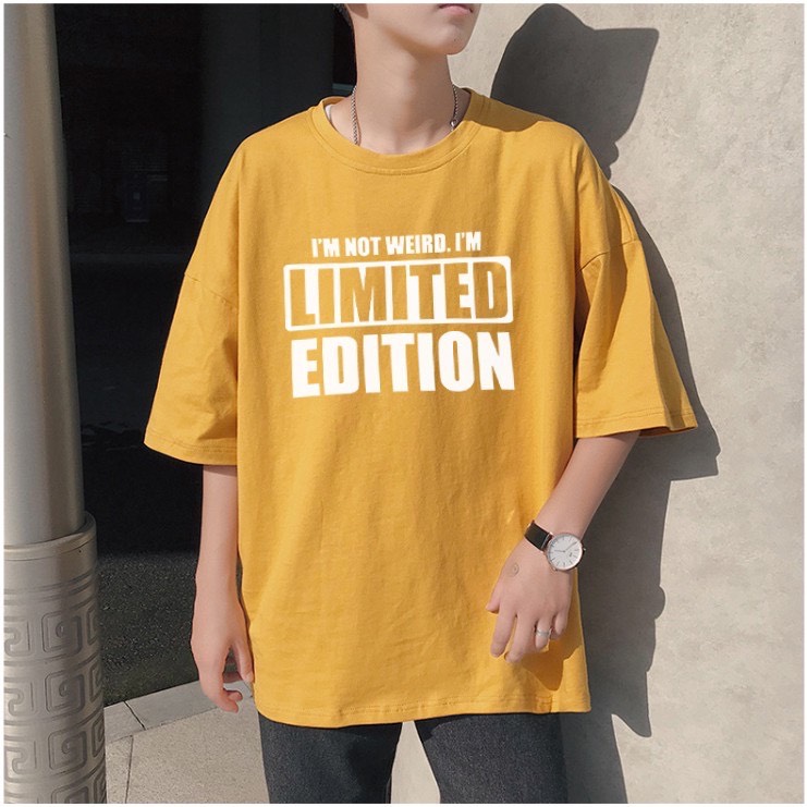 Áo Thun Nam Tay Lỡ Unisex cổ Tròn chất liệu vải cotton màu vàng form rộng in chữ LIMIT EDITION phong cách độc chất TheNgaustyle