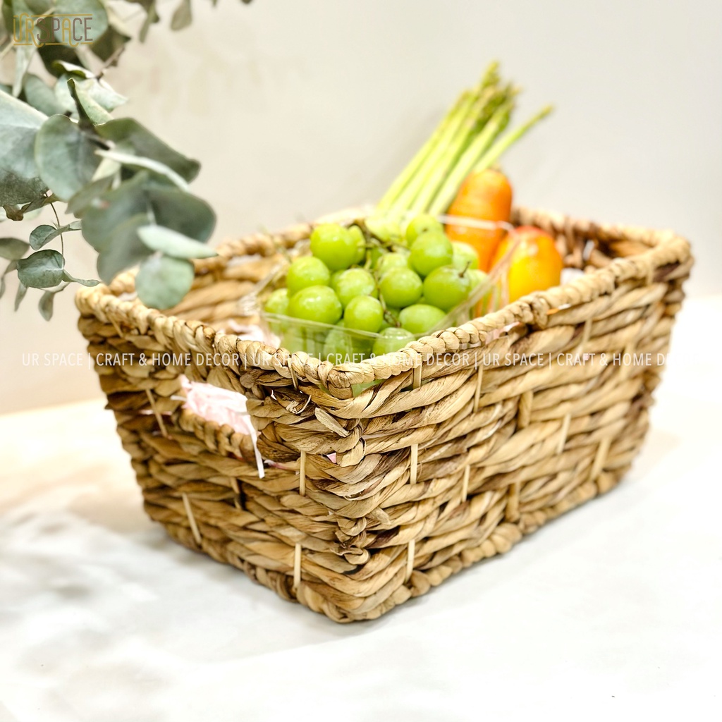 Giỏ cói đựng trái cây URSPACE đựng sách báo, đồ chơi, decor trang trí / RECTANGLE HYACINTH BASKET