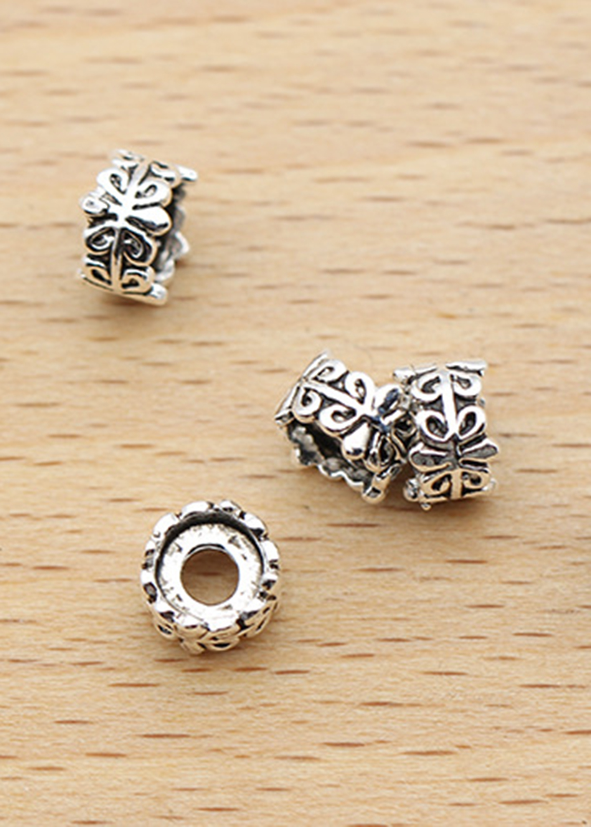 Combo 2 cái charm bạc chặn hạt họa tiết hoa văn - Ngọc Quý gemstones