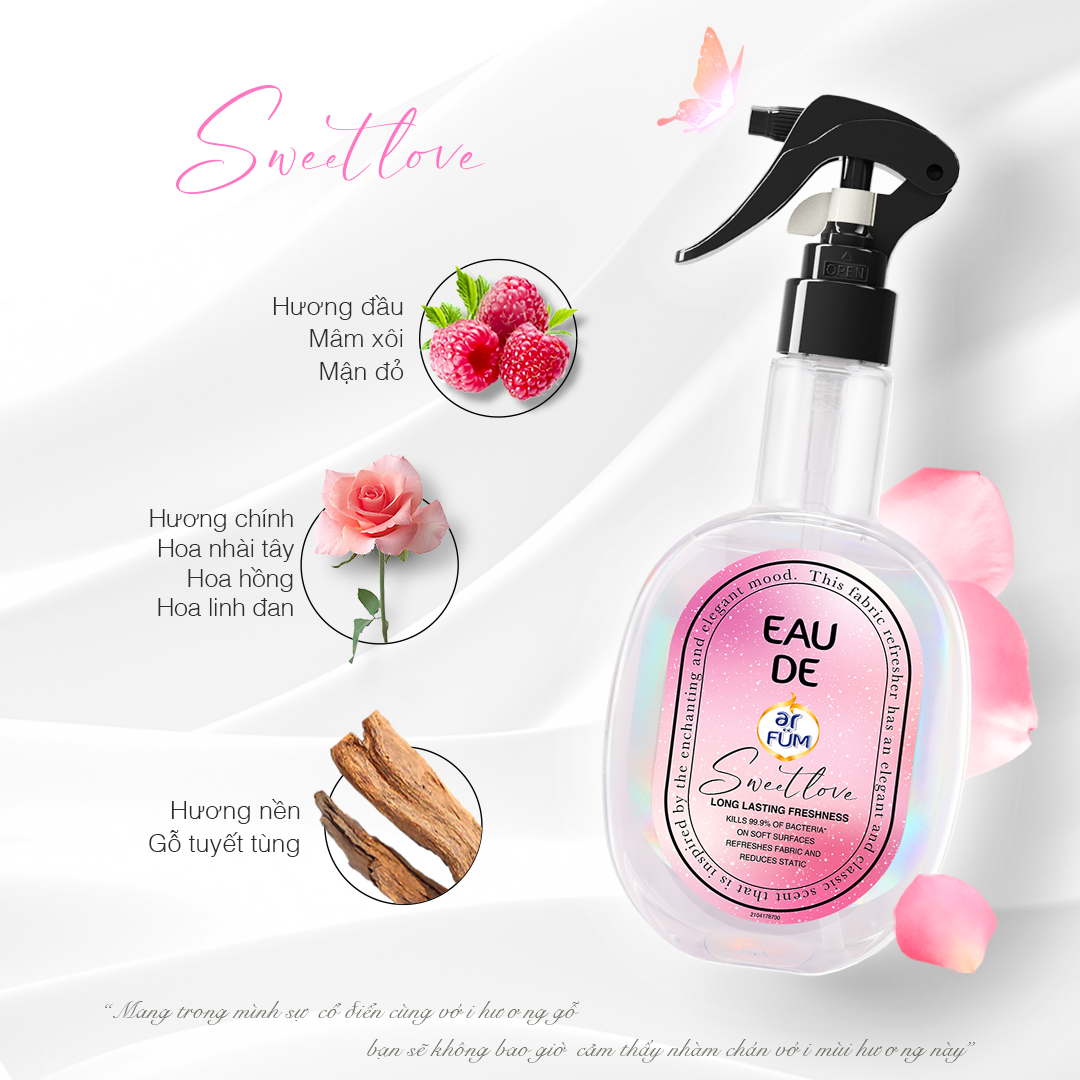 Xịt thơm quần áo hương nước hoa cao cấp arFUM lưu hương lâu, khử mùi hiệu quả