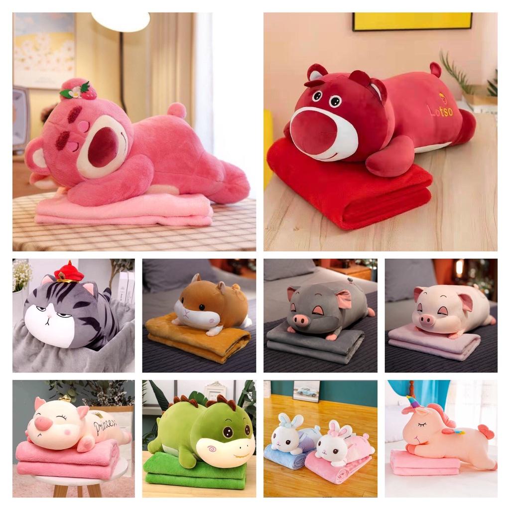 Bộ chăn gối 2 in 1 hình thú chất miniso cao cấp, sờ cực mịn tay
