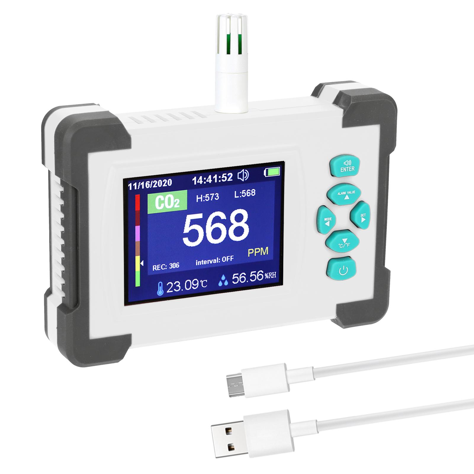 3.2inch TFT Full Color Display Carbon Dioxide Detector Portable CO2 Tester Rechargeable Air Quality Meter with Storage