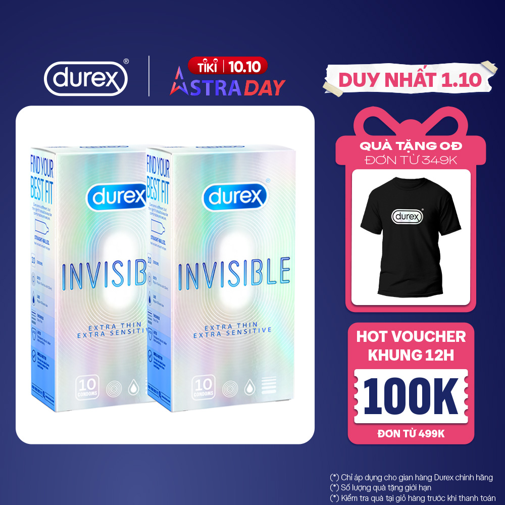 COMBO 2 HỘP BAO CAO SU DUREX INVISIBLE EXTRA THIN EXTRA SENSITIVE 10S (10 bao/hộp)