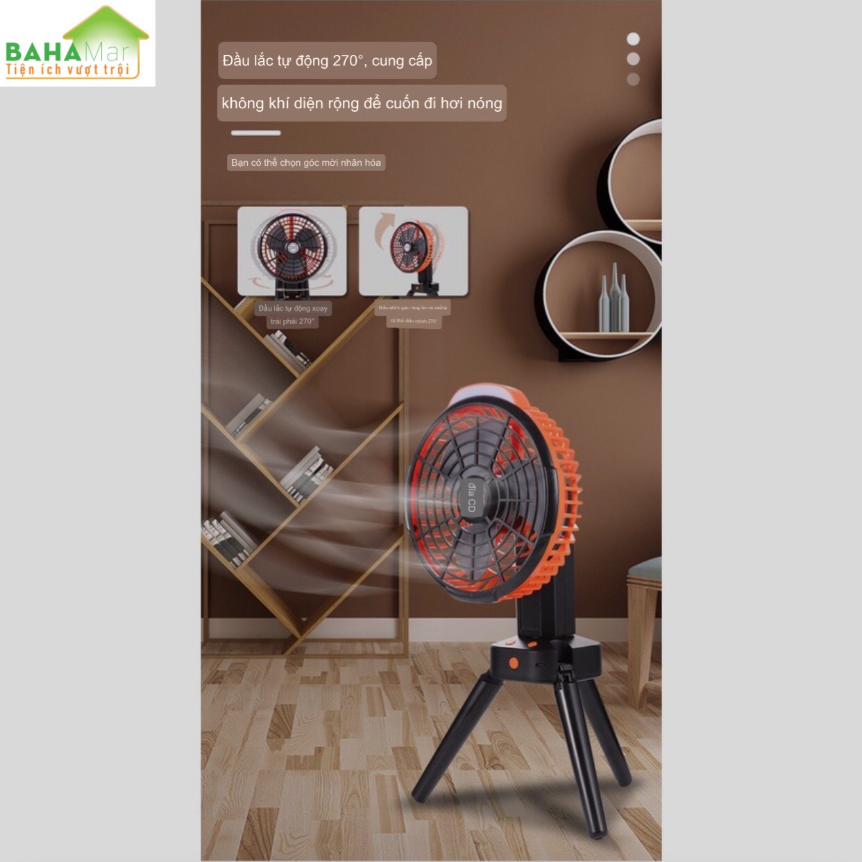 QUẠT GẬP 3 CHÂN KHÔNG CHỔI THAN - QUẠT DÃ NGOẠI ĐA NĂNG GẤP GỌN SẠC USB &quot;BAHAMAR&quot; Quạt được thiết kế hiện đại, đẹp, nhỏ gọn, có chân đế tripod giúp đứng vững hoặc móc treo lều, gập lại được, sử dụng tiện lợi