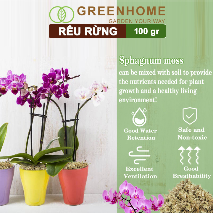 Rêu rừng, bao 100gr, đã qua xử lý, giữ ẩm tốt, chuyên phong lan, kiểng lá | Greenhome