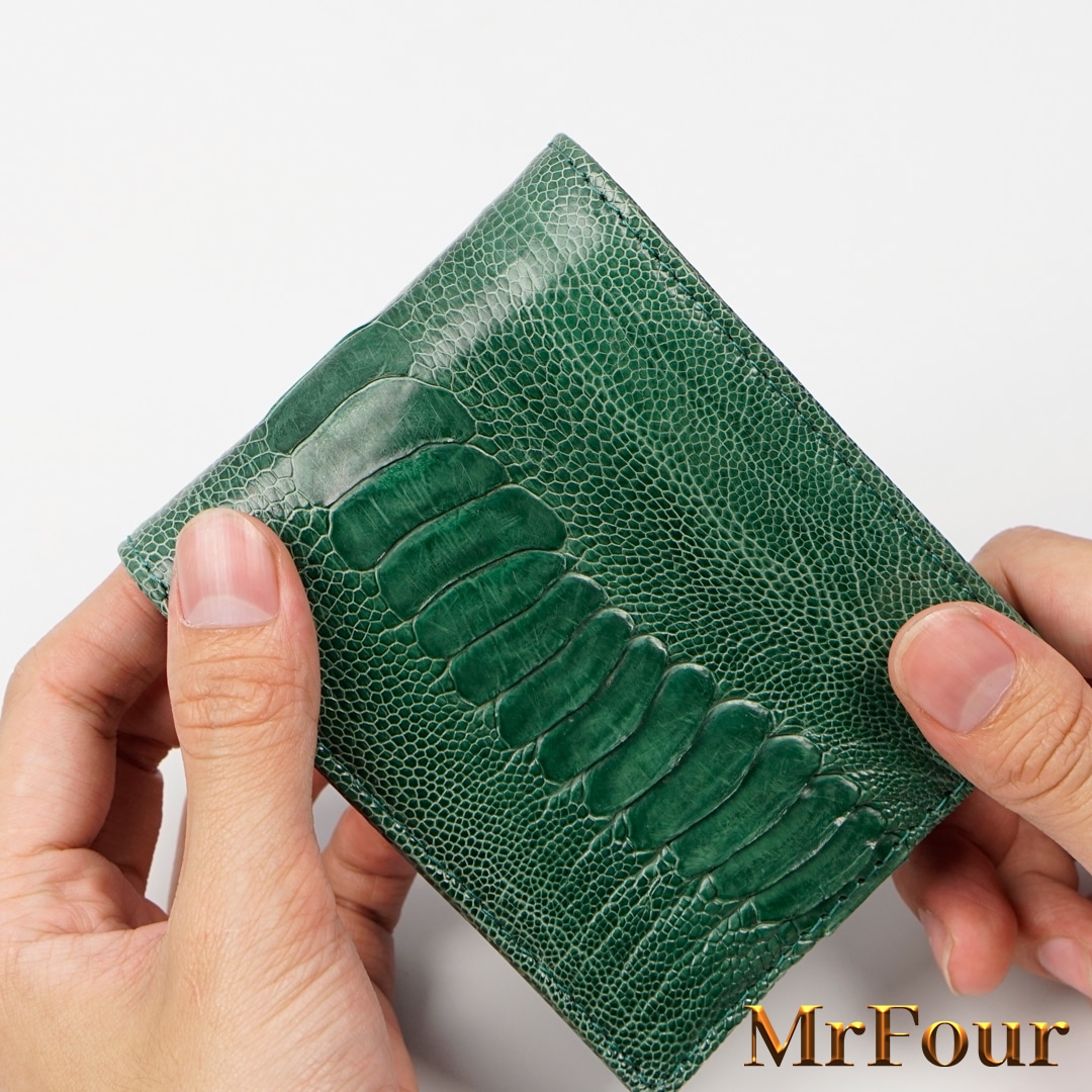 Ví Da Đà Điểu 2 Mặt MrFour Màu Xanh Lá - Bóp Nam Đà Điểu Da Chân Dáng Ngang | Ostrich Wallet