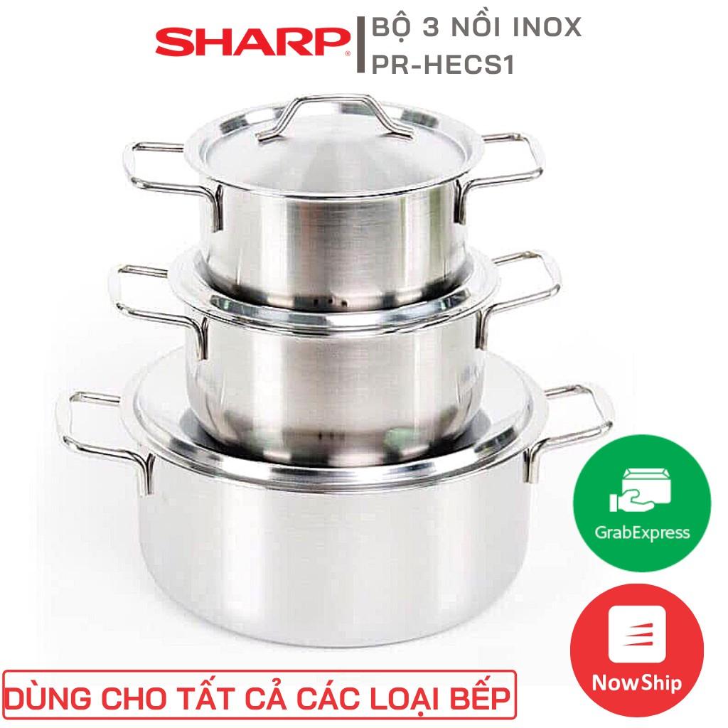 Bộ 3 nồi INOX dùng cho MỌI LOẠI BẾP -  Bộ nồi inox bếp từ hàng khuyến mãi PR-HECS1 Nồi Sharp