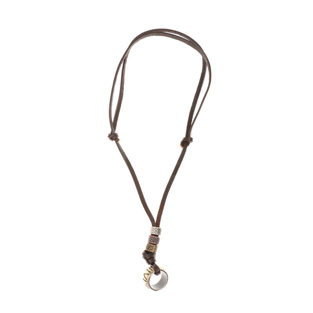 Antique Punk Brown Leather Pendant Adjustable Necklace Mens Pendant Necklace