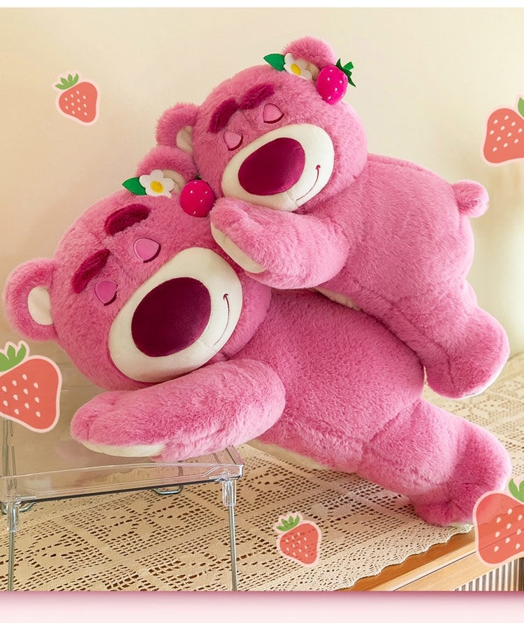 Gấu Bông Lotso Huggin Bear Lông Xù Tai Dâu Nằm