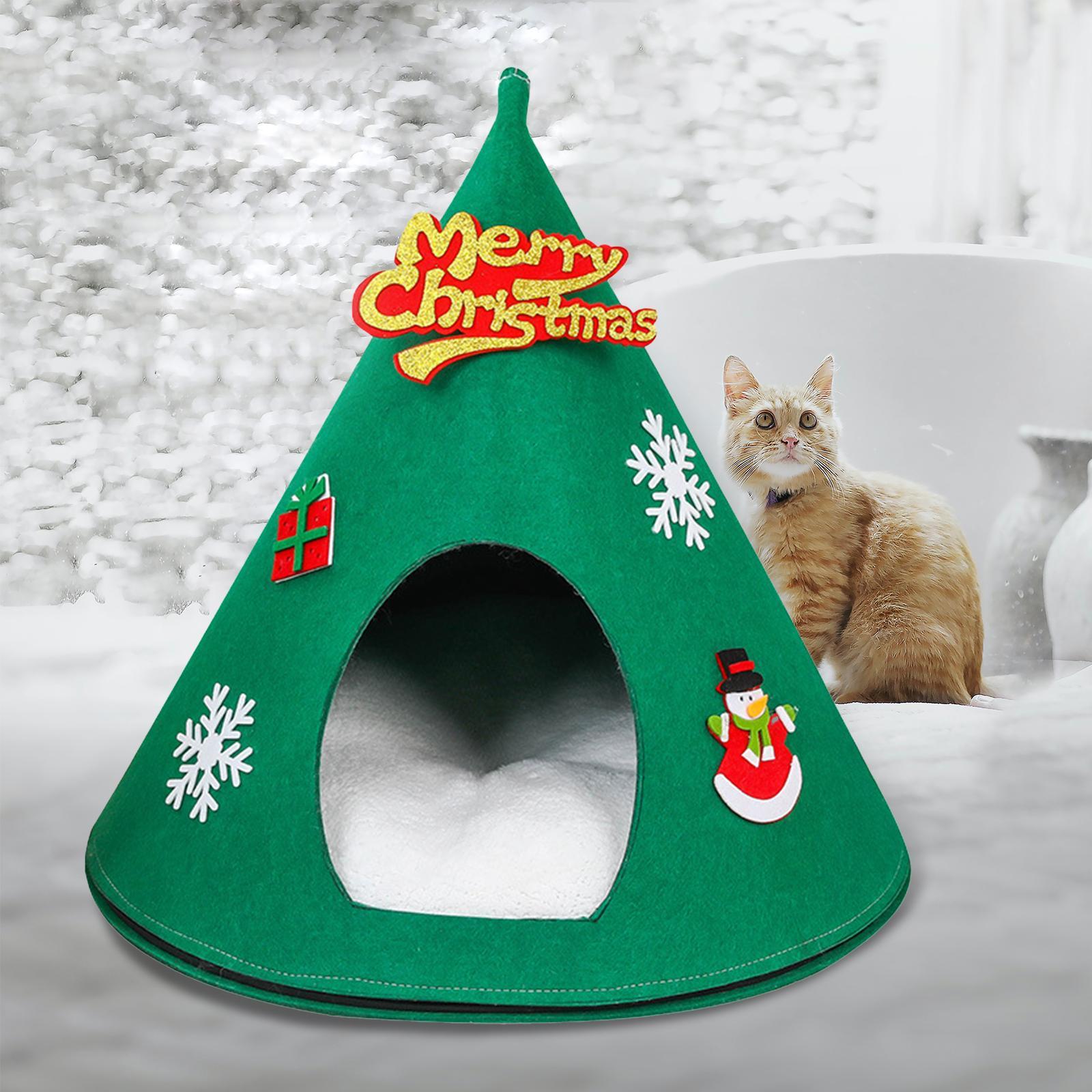 Christmas Cat Sleeping Bed Cat Mat Kitten Cave Bed Kennel Cat House Pet Bed