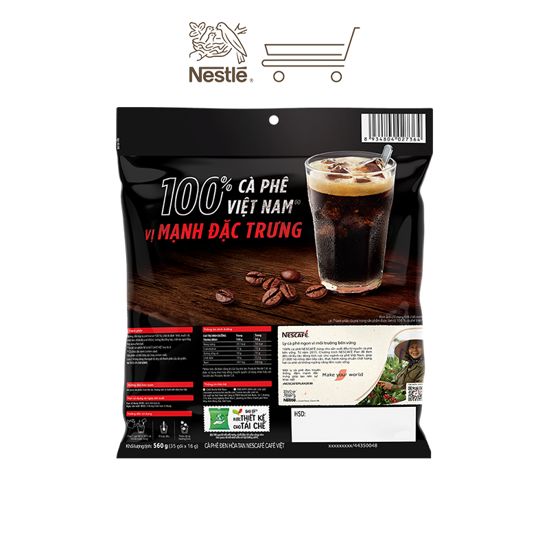[Tặng hộp 4 gói nước cốt cà phê] Combo 2 Bịch Cà phê Hòa tan NESCAFÉ CAFÉ VIỆT 35 gói Vị Mạnh đặc trưng