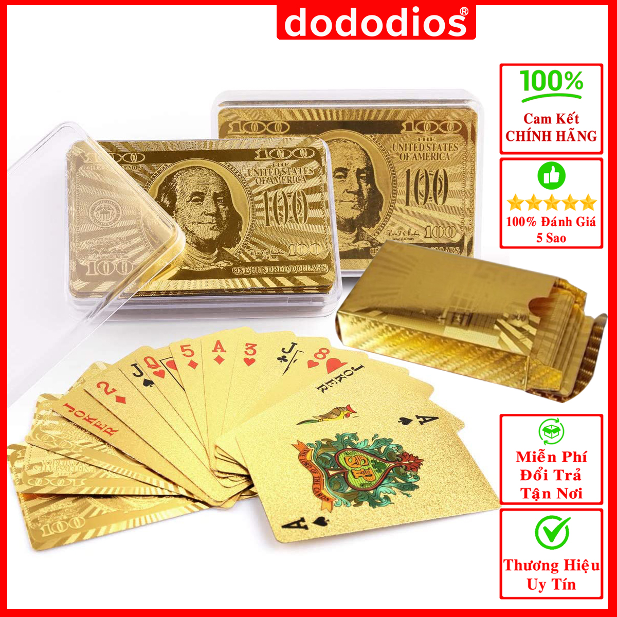 Bộ Bài Tây Poker Mạ Si Vàng 24K Cao Cấp Phủ Nhũ Vàng Chính Hãng Dododios – Bộ 54 Lá Bài Tây Pocker Nhựa Dẻo Chống Thấm Nước Chống Gãy