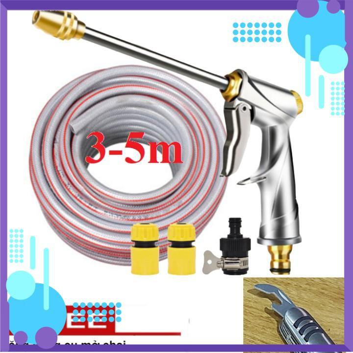 ️ Bộ dây vòi xịt nước rửa xe,tưới cây ,tăng áp 3 lần,loại 3m,5m 206701-2 đầu đồng,cút,nối nhựa đen+ mở chai