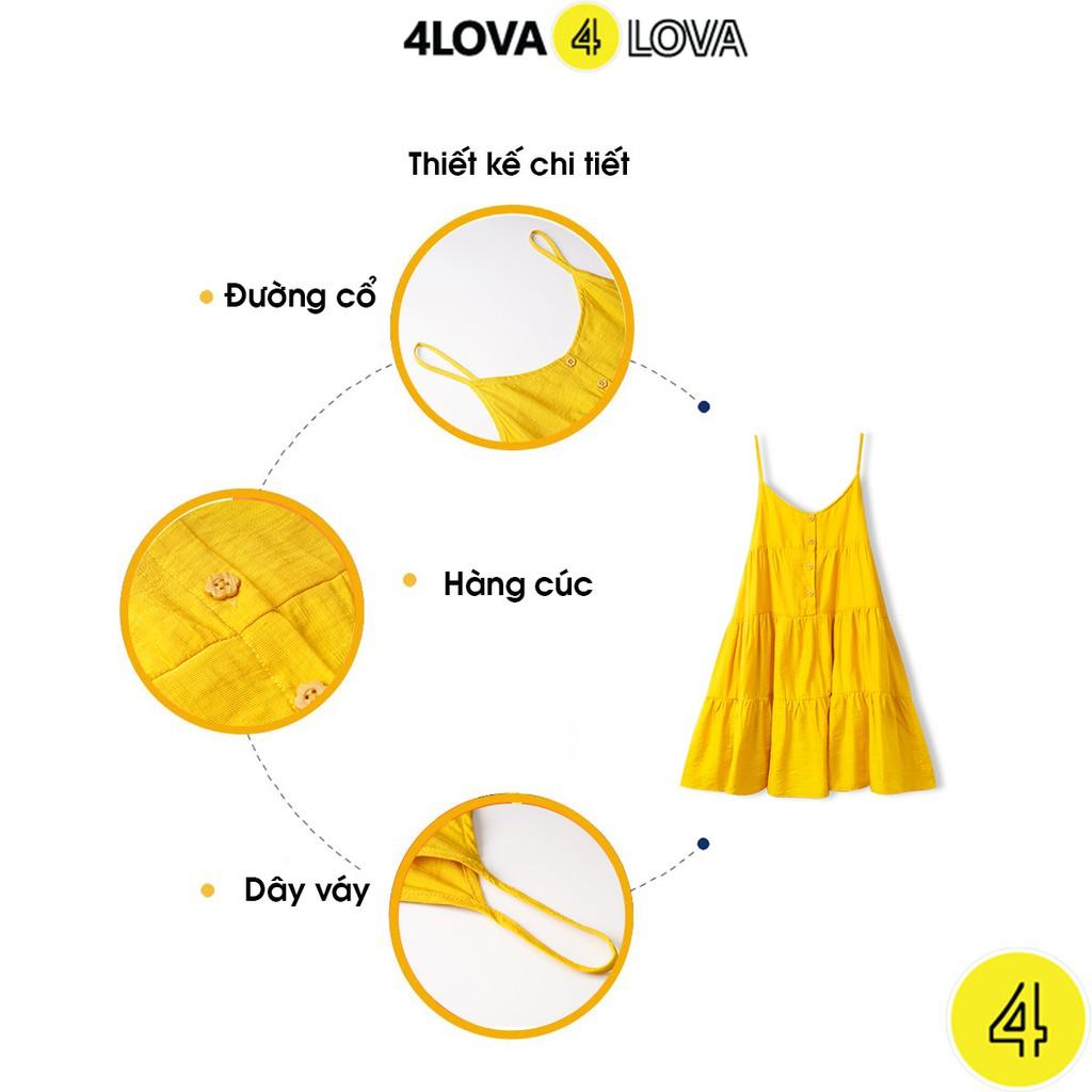 Váy đũi 2 dây 4LOVA ba tầng cổ tim phối cúc ngực vintage