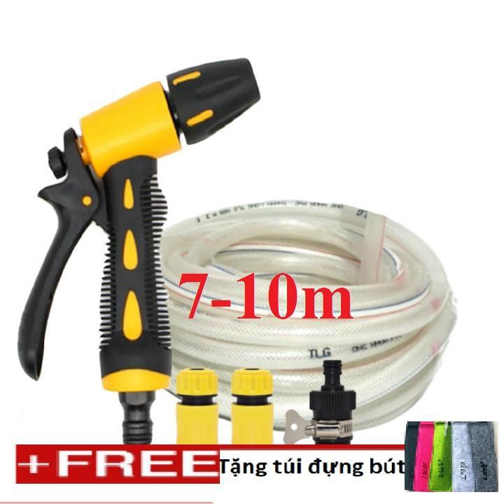 Bộ dây vòi xịt nước rửa xe,tưới cây .tăng áp 3 lần,loại 7m,10m 206319 cút sập,nối nhựa đen+tặng túi đựng bút TL