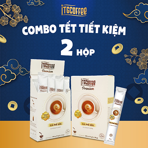 COMBO 2 HỘP CÀ PHÊ HÒA TAN - CÀ PHÊ SỮA SIGNATURE  ITGCOFFEE PREMIUM (Hộp 240g (12 gói x 20g))