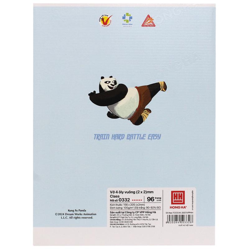 Combo 5 Tập Học Sinh Class KungFu Panda 4 - 4 Ô Ly Vuông - 96 Trang 100gsm - Hồng Hà 0332 - Mẫu 3 + Tặng Kèm Thẻ Cào