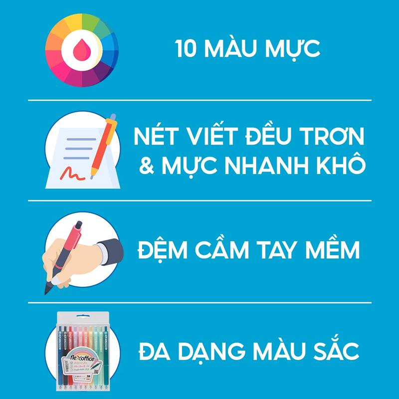 Hộp 10 Bút Gel Màu FlexOffice FO-GELB056