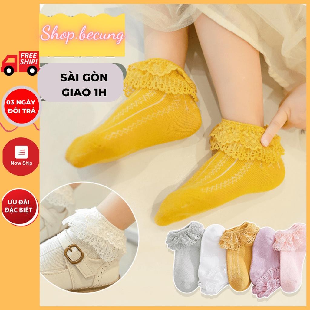 Tất cho bé gái thêu ren Cotton chống trơn trượt hàng loại 1 xuất Nhật Tất trẻ em Vớ cho bé gái Vớ trẻ em từ 0- 12 tuổi