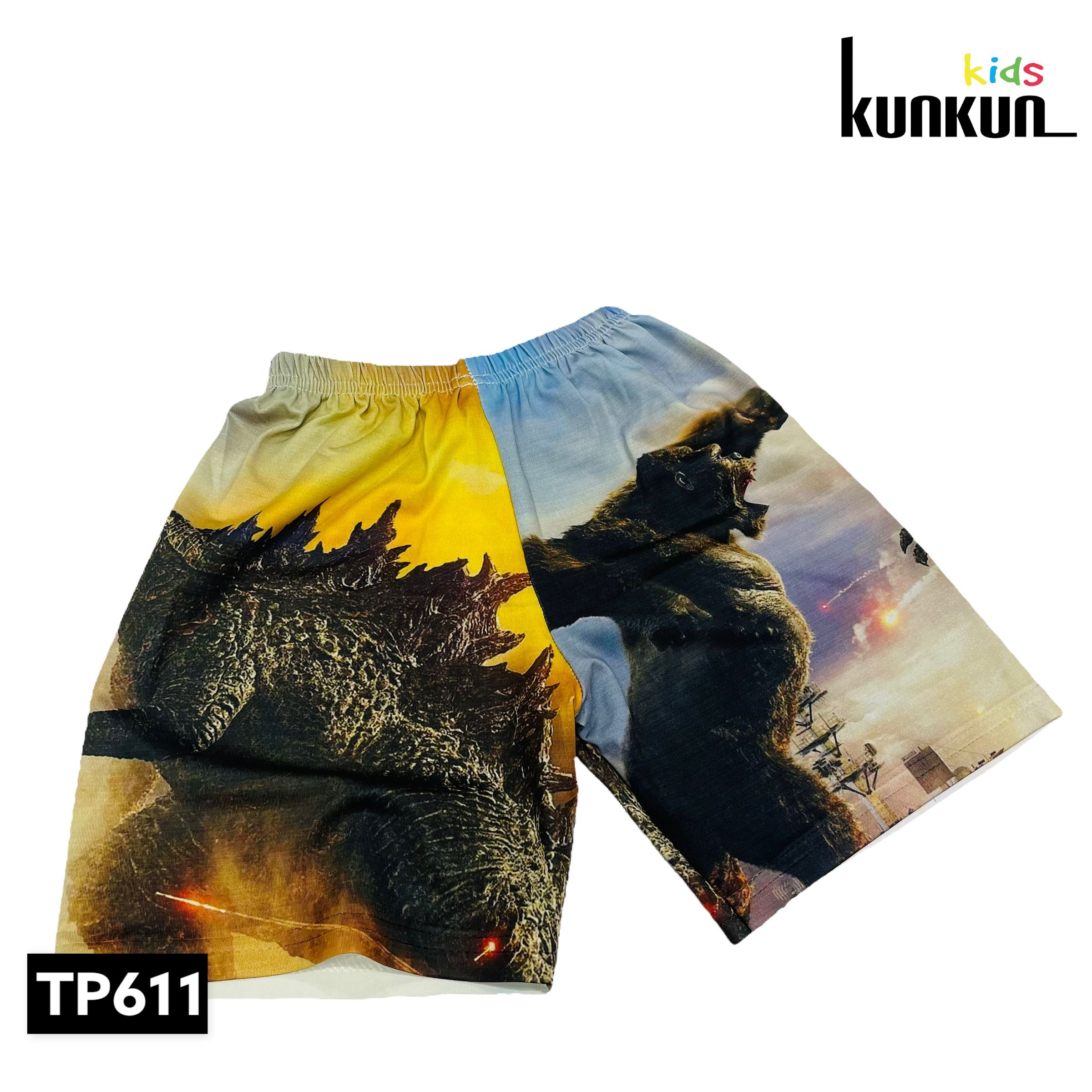 Đồ Bộ Thun Lạnh Có Tay In 3D cho bé trai hình Godzilla vs Kong