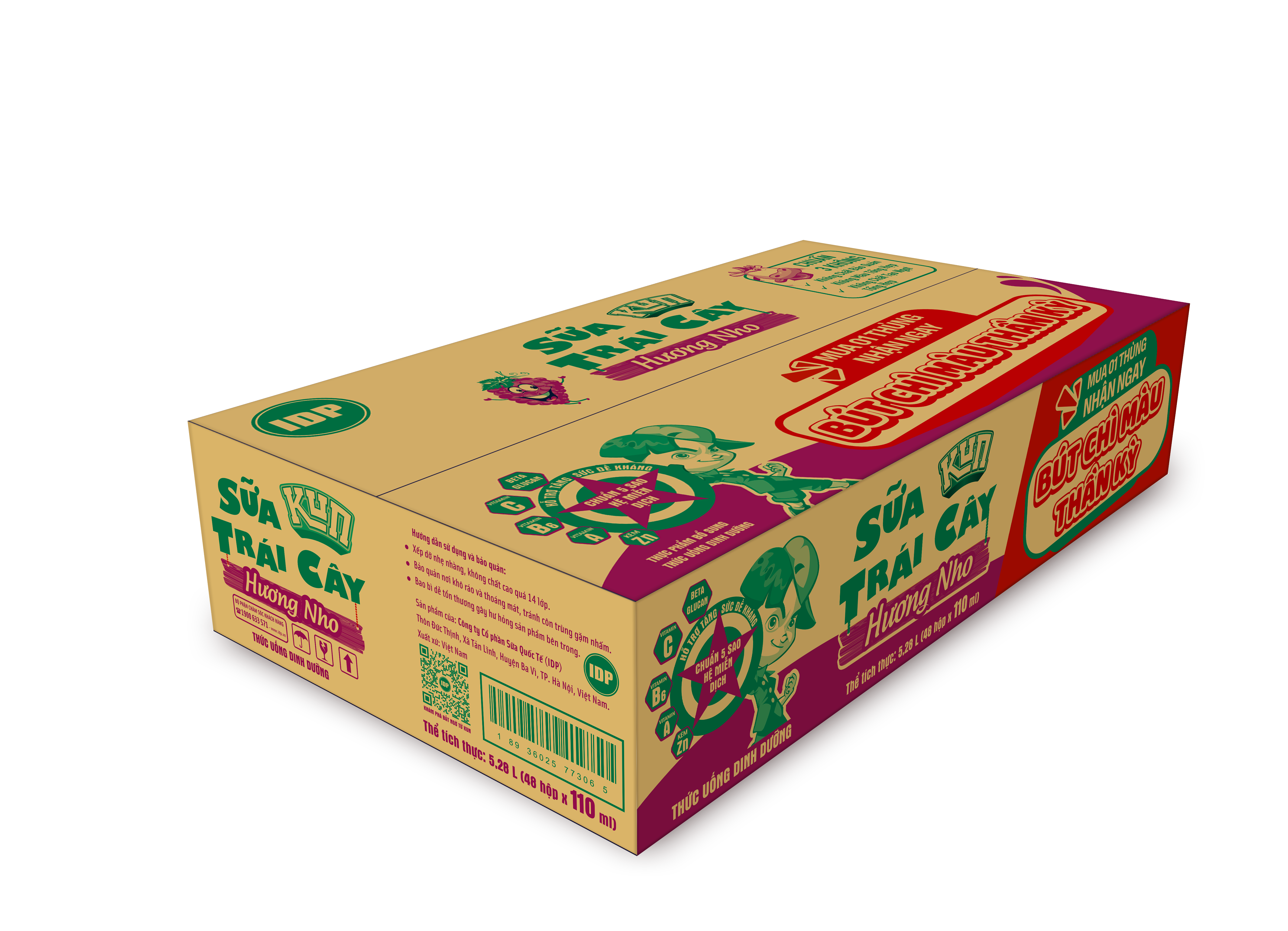 Thùng 48 hộp Sữa trái cây hương nho KUN 110ml/hộp