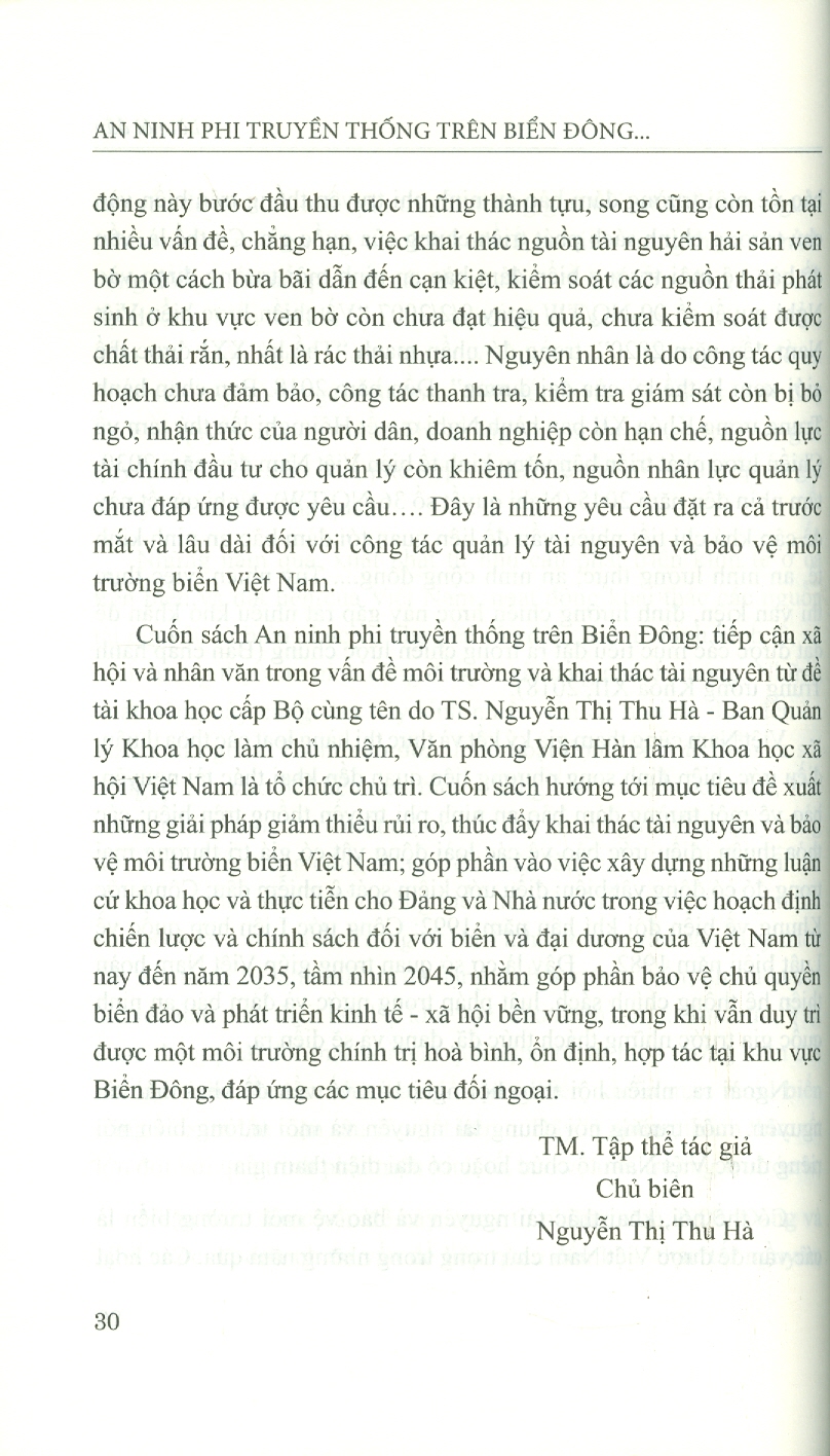 An Ninh Phi Truyền Thống Trên Biển Đông: Tiếp Cận Khoa Học Xã Hội Và Nhân Văn Trong Vấn Đề Môi Trường Và Khai Thác Tài Nguyên (Sách chuyên khảo)
