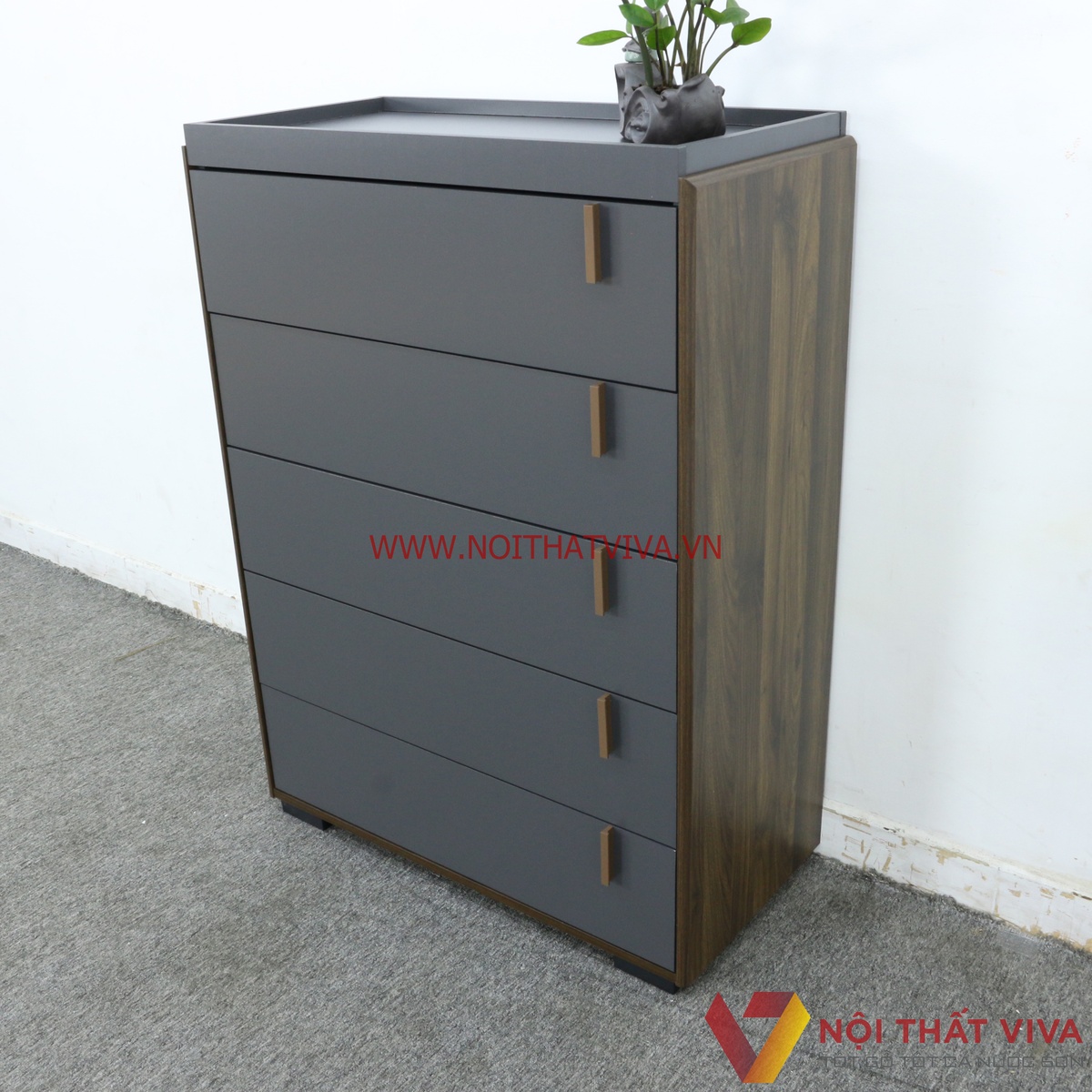 Tủ Giày Gỗ 5 Tầng Tiện Dụng Nhập Khẩu Hiện Đại Màu Nâu Vân Gỗ Phối Xám