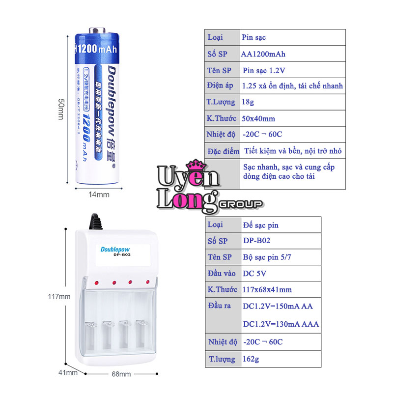 Bộ Pin Sạc + Đế Sạc Loại AA, AAA 1200mAh, Sạc Nhanh, Ứng Dụng Rộng Rãi Cho Nhiều Sản Phẩm Và Thiết Bị